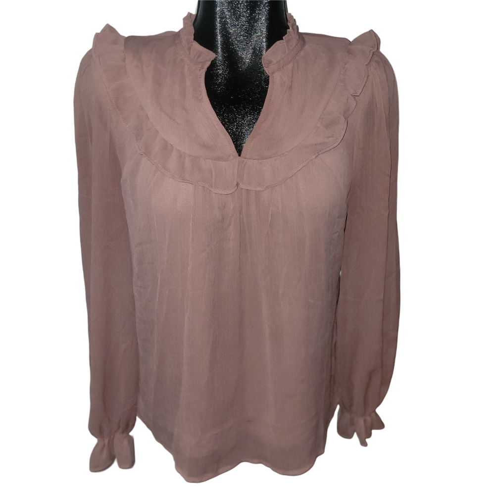 Haver London Women's Pink Ruffled Long Sleeve Blouse Size S